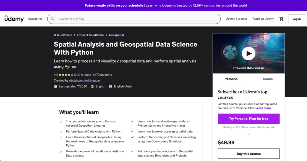 Spatial Data Science on Udemy