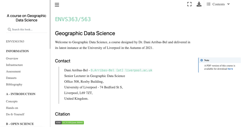 A course on Geographic Data Science